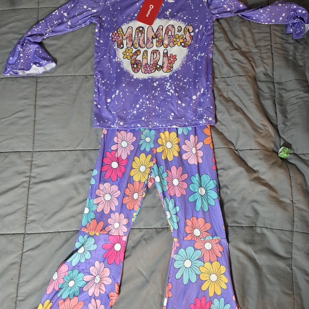 Girls Purple "Mama's Kid" Floral Pajama Set